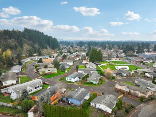 Aerial view of homes community